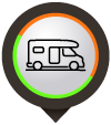 Cartoon icon of a small RV