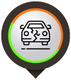 cartoon icon of a car in after an accident