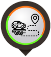cartoon icon of a car being towed to a destination
